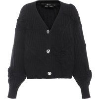 Strickjacke mit Blütenapplikationen und Herzknöpfen