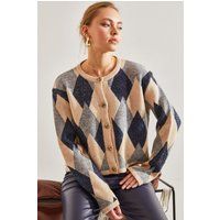 Cropped Cardigan mit klassischem Rautenmuster