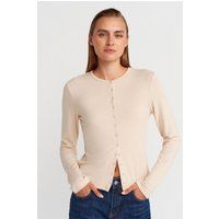 Gerippter Cardigan mit Rundhalsausschnitt