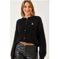 Cardigan mit Bären-Stickerei und Rundhalsausschnitt