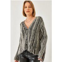 Gestreifter Oversize-Rippstrick-Cardigan