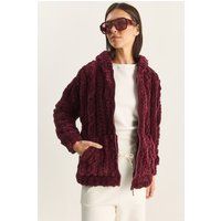 Strukturierter Plüsch-Cardigan mit Kapuze