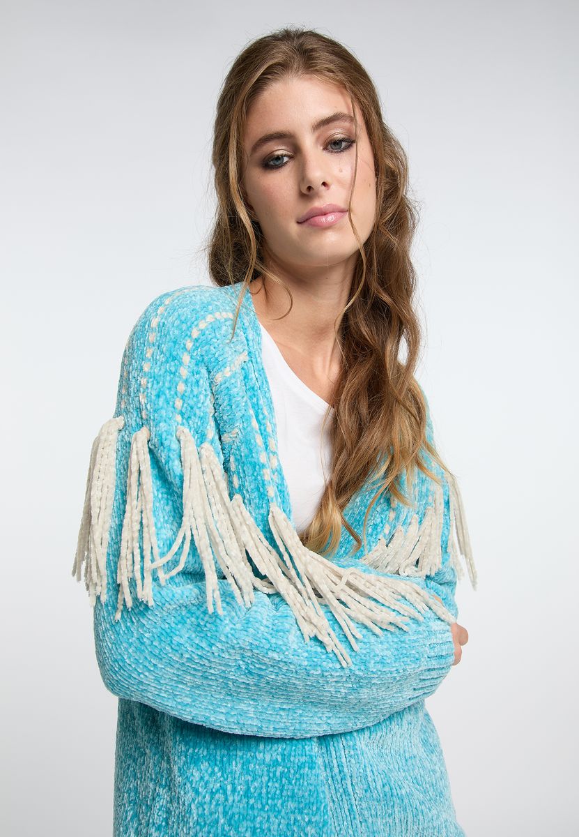 Chenille-Cardigan mit Fransen