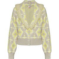 Strickjacke mit geometrischem Muster und Fransen