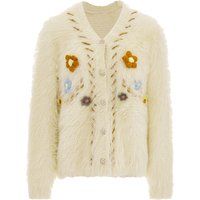 Flauschige Strickjacke mit Blumen-Applikationen
