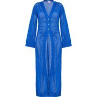 Lange Häkelstrick-Maxi-Strickjacke
