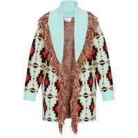 Strickjacke mit Aztekenmuster und Fransen