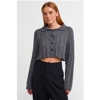 Cropped Kabelstrick-Cardigan mit Polokragen