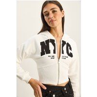 Cropped Kapuzenjacke mit NYC-Print