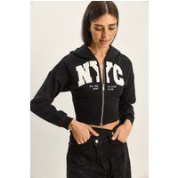 Kurz geschnittener Kapuzen-Hoodie mit Print