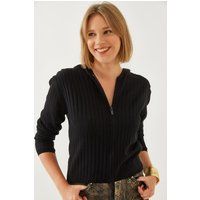 Rippstrick-Cardigan mit Kapuze und Reißverschluss