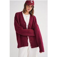 Overschnittener Rippstrick-Cardigan mit V-Ausschnitt