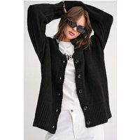 Relaxter V-Ausschnitt Rippstrick-Cardigan
