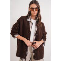 Übergroßer V-Ausschnitt Rippstrick-Cardigan