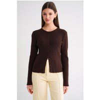 Slim-Fit Rippstrick-Cardigan mit Rundhals