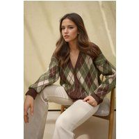 Oversized Argyle-Cardigan mit V-Ausschnitt