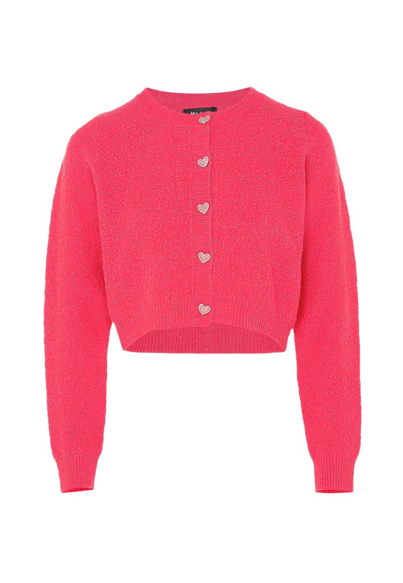 Glitzer-Kurzstrickjacke mit Herzknöpfen