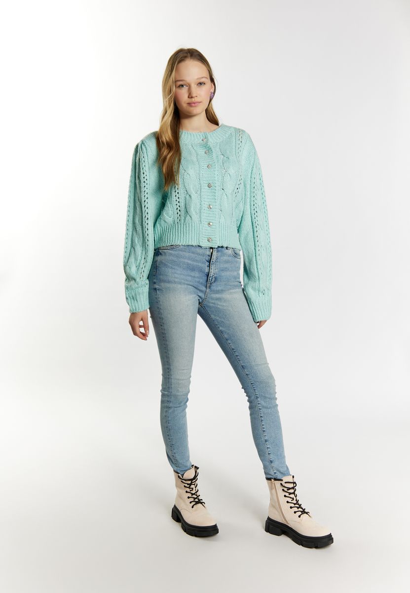 Kurzer Strickcardigan mit Strassknöpfen