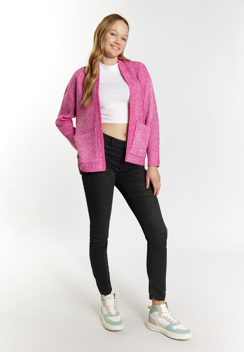 Entspannter Rippstrick-Cardigan in Melange-Optik