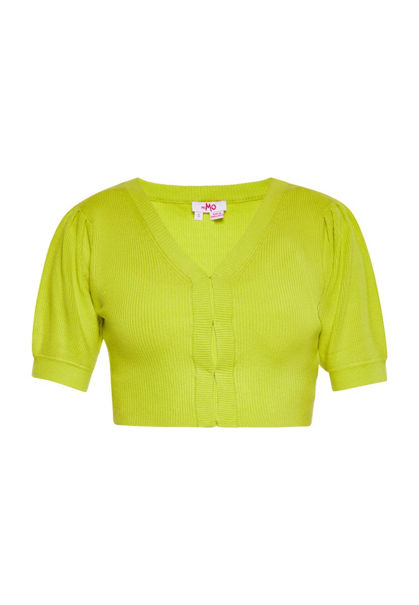 Gerippte Kurzarm-Strickjacke mit Puffärmeln