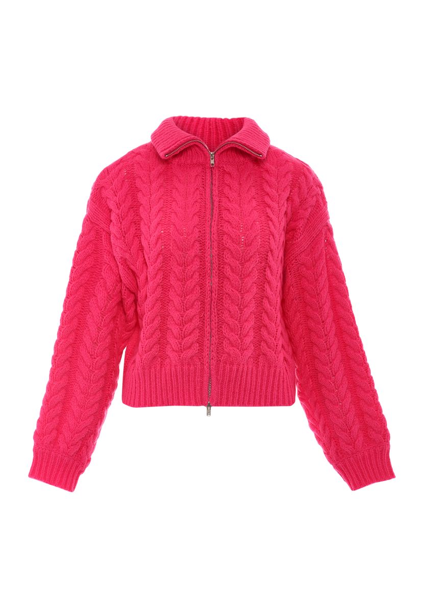 Zopfstrickjacke mit Reißverschluss