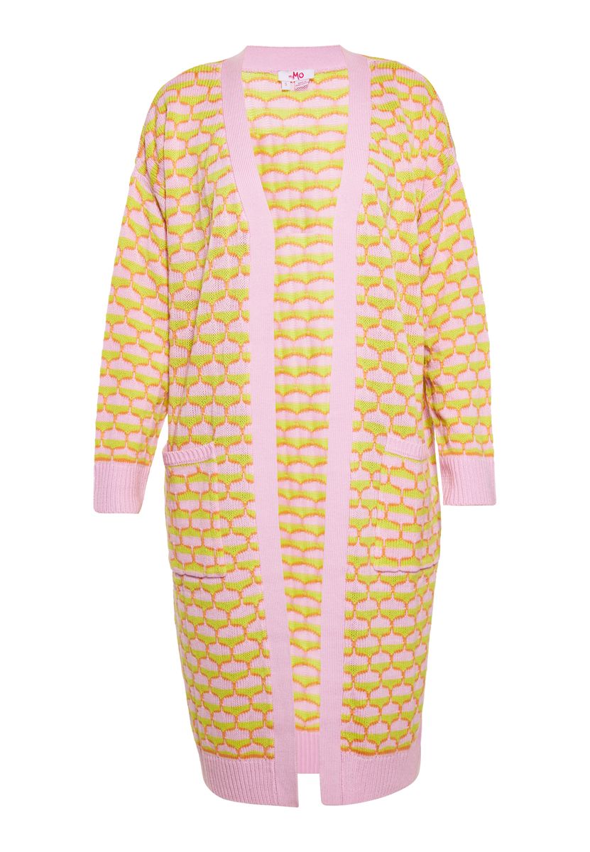 Lange Jacquard-Strickjacke mit Wabenmuster