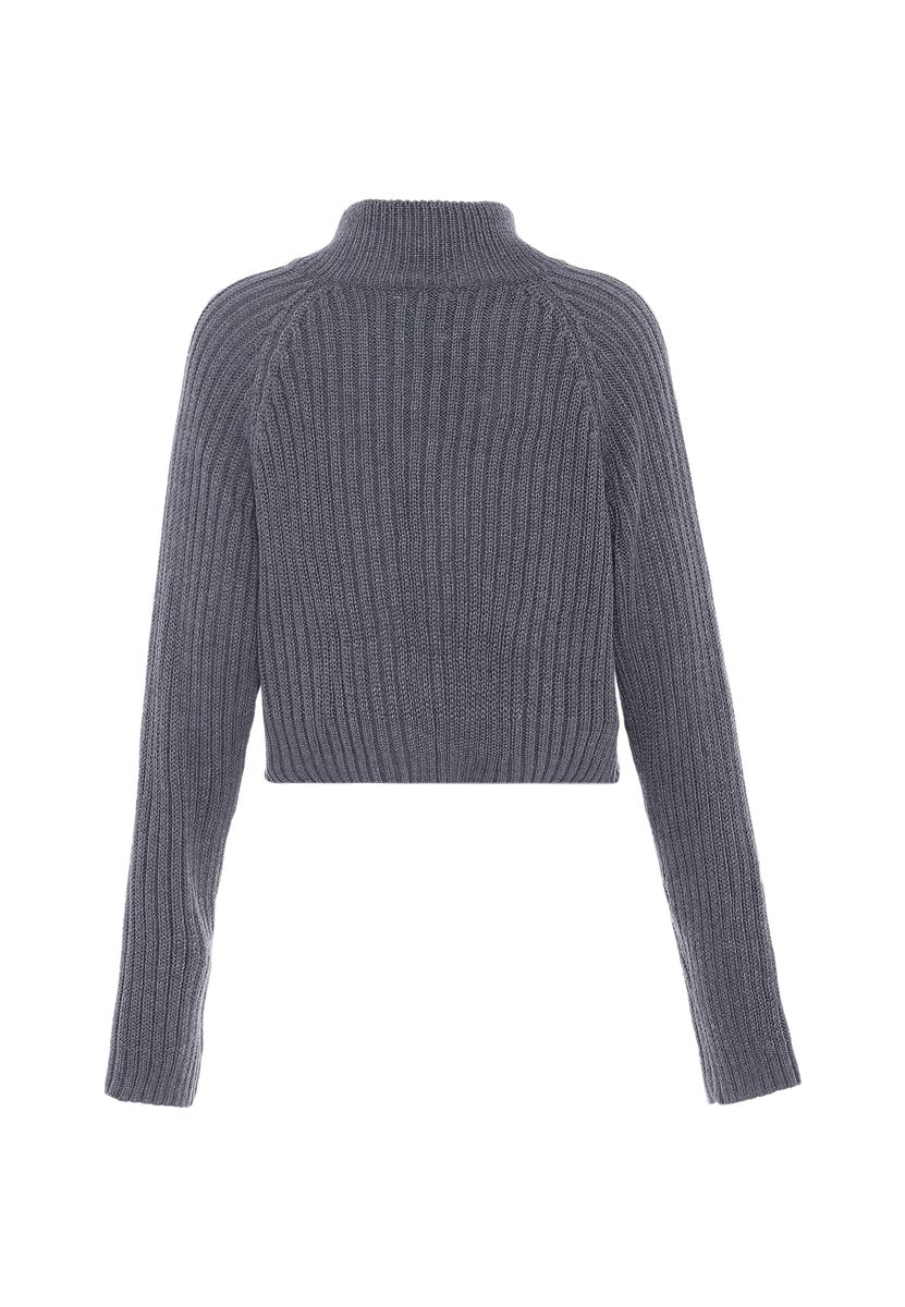 Gerippte Zip-Strickjacke in Cropped-Optik