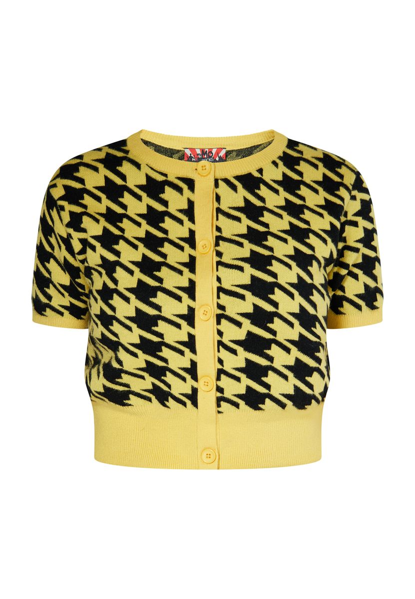 Kurzärmelige Strickjacke mit Hahnentrittmuster