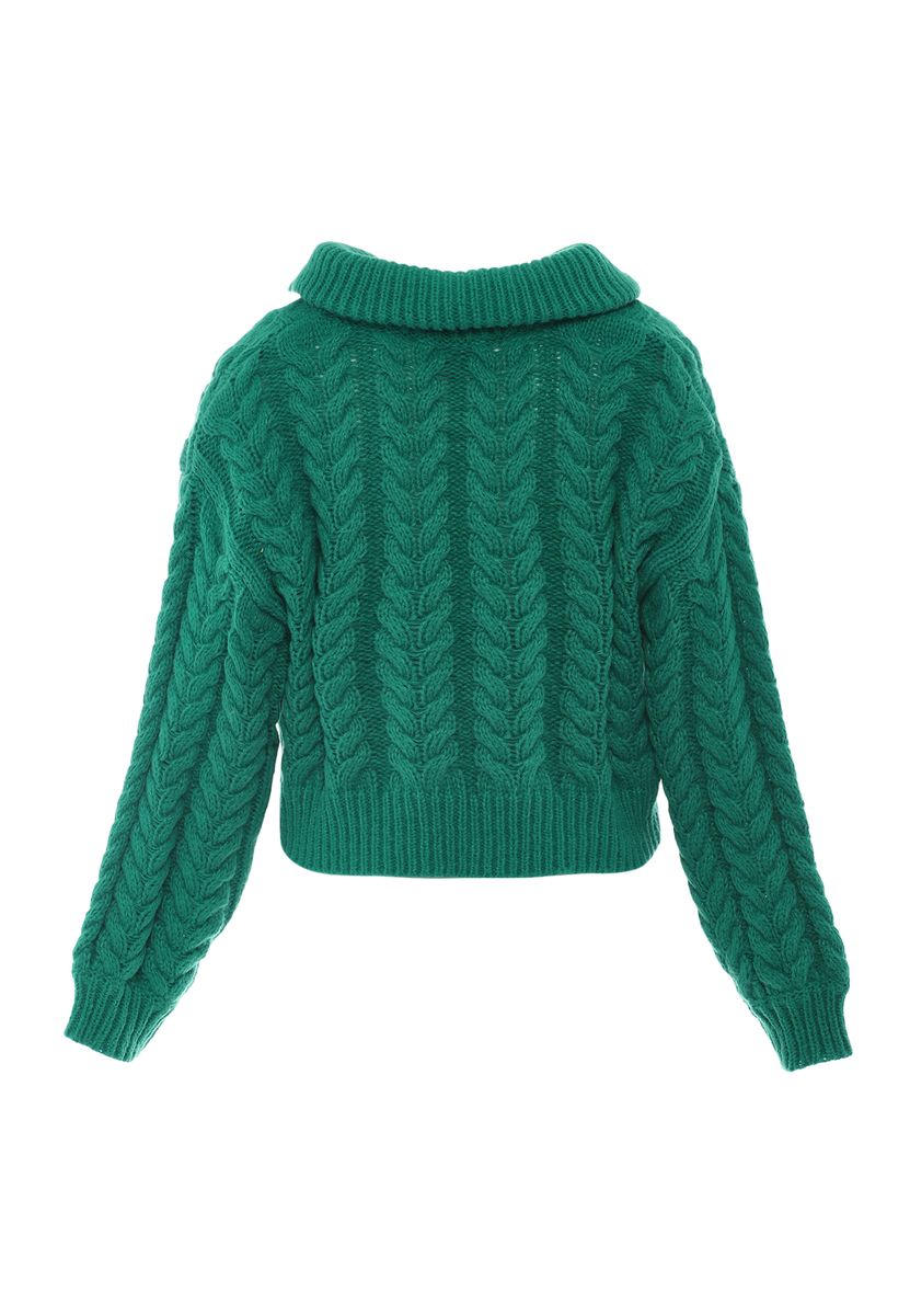 Grobstrickjacke mit Zopfmuster und Reißverschluss