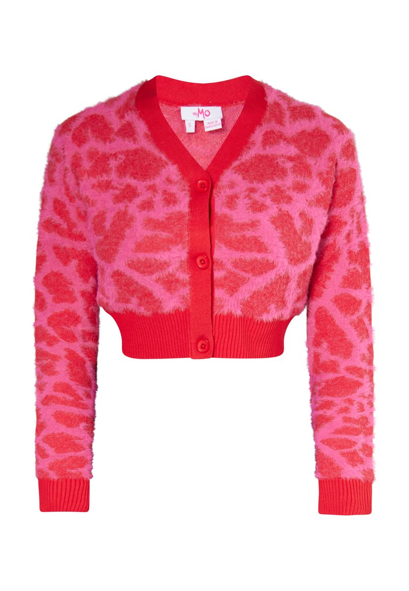 Kurzer Jacquard-Cardigan mit Giraffenmuster