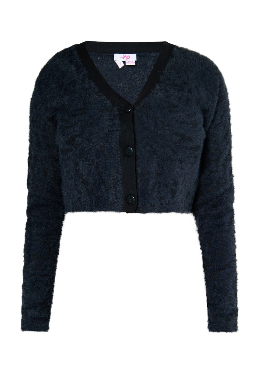 Flauschiger Cropped-Cardigan mit Zebramuster
