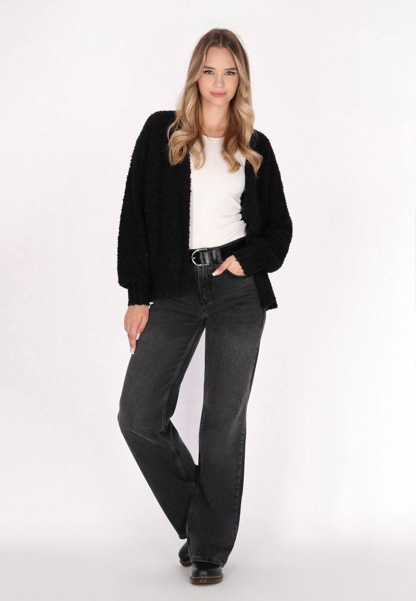 Flauschige offene Strickjacke