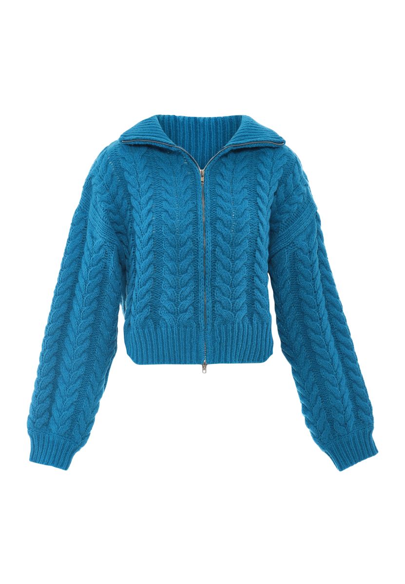 Zopfstrickjacke mit Zwei-Wege-Reißverschluss