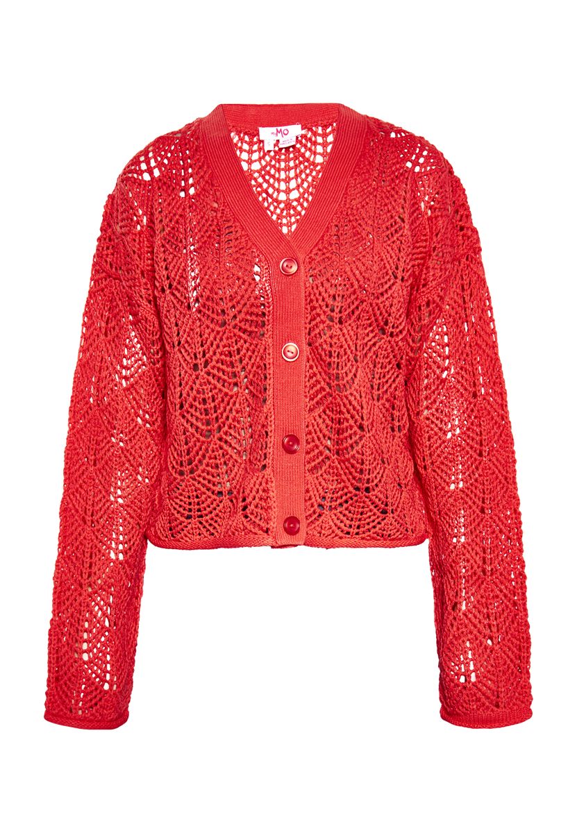 Kurze Strickjacke mit Lochmuster