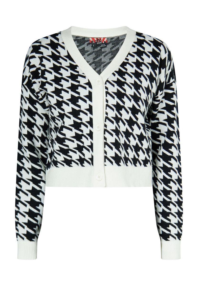 Verkürzter Cardigan mit Hahnentrittmuster