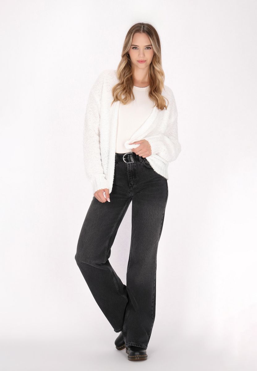Offene strukturierte flauschige Strickjacke