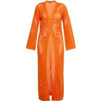 Lange Mesh-Strickjacke mit Knopfleiste
