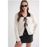 Strick-Cardigan mit Kragen und Bindedetails