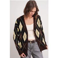 Oversize Argyle-Cardigan mit V-Ausschnitt