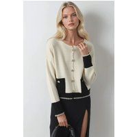 Rippstrick-Cardigan mit Kontrast-Details