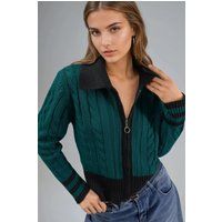 Strick-Cardigan mit Polokragen und Reißverschluss