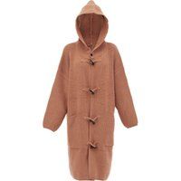 Oversize-Strickmantel mit Knebelverschluss und Kapuze