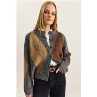 Argyle-Strickjacke mit Rundhalsausschnitt