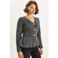 Rippstrick-Cardigan mit Peplum-Saum