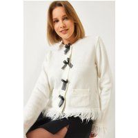 Rippstrick-Cardigan mit Schleifen und Fransen
