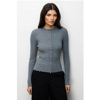 Eng anliegender Rippstrick-Cardigan mit Rundhals