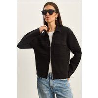 Rippstrick-Cardigan mit Reißverschluss und Taschen