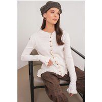 Gerippter Strickcardigan mit Rüschen