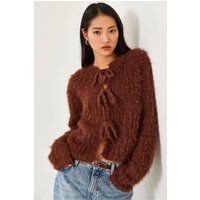 Flauschiger Crop-Cardigan mit Schleifen