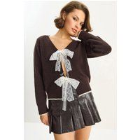 Feiner Strickcardigan mit Spitzen-Bändern